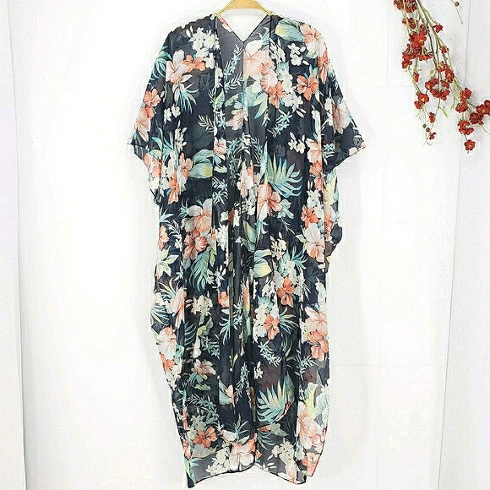 NEW Tropical Floral Sheer Kimono Duster Cover Up